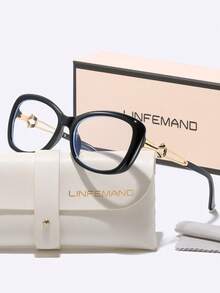 LINFEMAND LNFEMAND Fashion Oval Cat Eye Frame Contrast Color Glasses Design Metal Flower Arm Everyday Commute Elegant Date Office Non-Prescription Holiday Gift - Clear - View 11