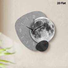 2D Flat, 1pc Modern Creative Moon Art Decorative Wall Clock, Super Silent Quartz Movement, No Ticking Sound, Decorative Clock For Living Room, Bedroom, Office, Kitchen And Cafe, Perfect For Christmas, New Year, Valentine's Day Gifts - Multicolor - View 1