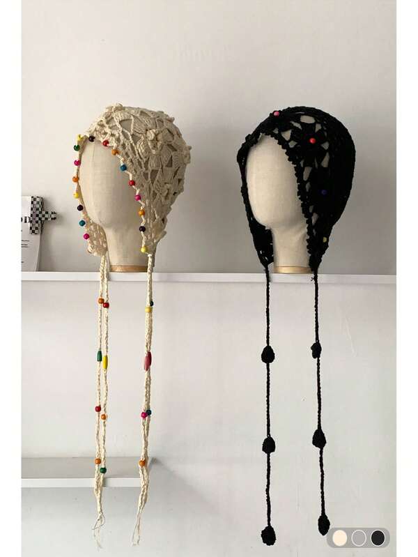 قبعة بيني مزينة بالكروشيه والشرابات مصنوعة يدويًا للنساء، قبعة رأس مزخرفة بالأزهار منسوجة بتهوية جيدة، قبعة محبوكة ملونة، قبعة كبيرة الحجم لحماية الأذن من البرد، متعددة الاستخدامات للخريف والشتاء للنساء