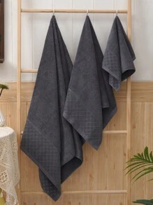 QIBHI 3/1pc 100% Cotton Solid Color Terry Towel/Face Towel/Bath Towel, 100% Cotton Terry, Bathroom Bath Towel/Towel, Guest Towel, Soft Absorbent Cotton Towel For Bathroom, Hotel, Gym, Travel, Gift, Salon, Sports, Outdoor, Beach, School, Back To School, Travel Accessories, Home Essentials, Towel, Skin Care - Grey - View 4