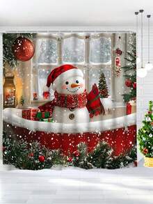 圣诞快乐雪人浴帘套装 - 防水，节日浴室装饰，带挂钩，趣味十足，家居室内装饰，热门人物主题 - 彩色 - 查看 6