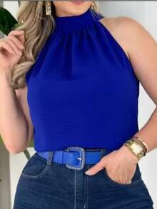 STYLISH WOMEN'S HIGH NECK TIE-UP BLOUSES - Blue - View 2