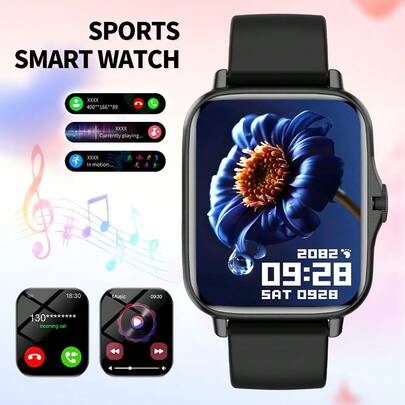 1.44英寸全触控智能手表，男女通用 - 户外运动健身智能手表，支持无线通话和信息提醒、远程拍照/音乐控制、时间显示、闹钟功能，合金表壳，TPU表带，是新年、情人节、复活节、母亲节、父亲节、万圣节、感恩节和圣诞节的理想礼物。