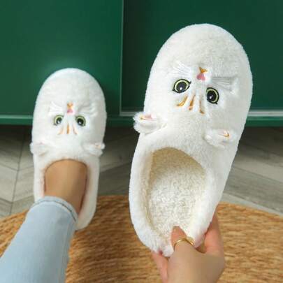 큰 눈을 가진 귀여운 카툰 고양이, 실내 침실 바닥용 패션, 캐주얼 휴가 가을/겨울 여성 슬리퍼