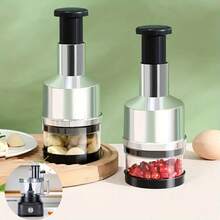 不锈钢刀多功能蒜蓉切片器和杵，厨房用品手动压菜工具，洋葱切碎器，压蒜器，多功能厨房工具 - 彩色 - 查看 1