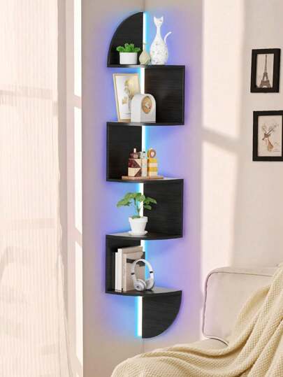 1pc Creative Wall Mounted Corner Shelf, 5-Tier Semi-Circle Floating Shelves, Wall Decor Rack (Lighting Not Included)