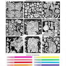 Color Pop Set, Includes 18 Posters 8 Brush Tip Markers For Kids, Tweens Teens, Perfect For Arts Crafts, Coloring DIY Room Decor - Đa - Xem 8
