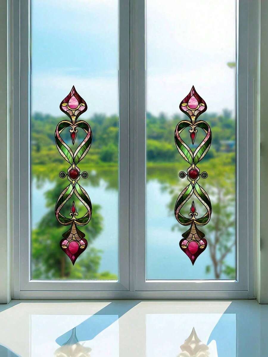 Vintage Floral Design Door Decal, PVC Sticker, Semi-Matte Finish, Decorative Privacy Glass Cling Window Sticker, Non-Adhesive Static Window Decal, For Home Decor, Bring Holiday Atmosphere, Also Great For Christmas, Birthday, Graduation Gifts - Multicolor - View 1