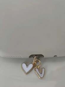 1pc White Heart-Shaped Phone Dust Plug, 26 Alphabet Dust Plug For Charging Port, DIY Phone Decor Suitable For Lightning (5-14) / Type-C