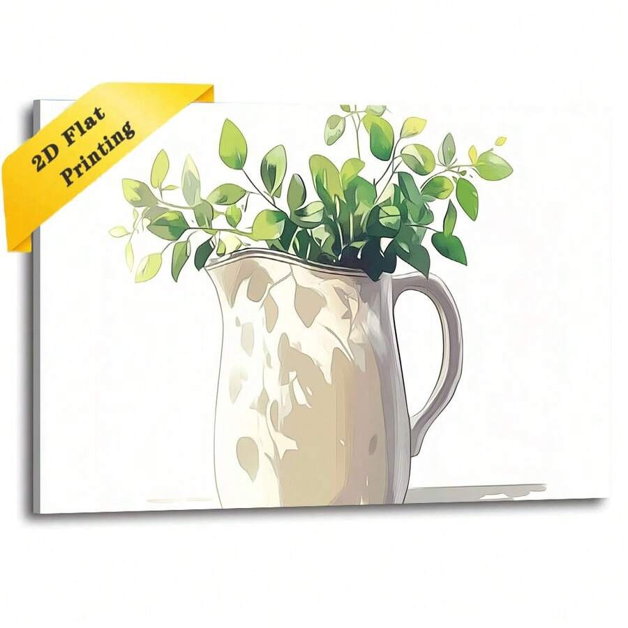 1pc 30*40cm(12x16inch) Canvas Framed Wall Art Kitchen Sage Green Plant Poster Modern Canvas Print Framed Wall Art Painting Ready To Hang Office Living Room Home Decor Picture Artwork Decor.Stretched And Framed Ready To Hang.