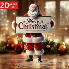 1 Piece 2D Merry Christmas Santa Claus Desktop Decoration, With Festive Slogan - Versatile Holiday Decor For Home And Office, Including Display Base Creative Decoration - 1個 - 查看 2