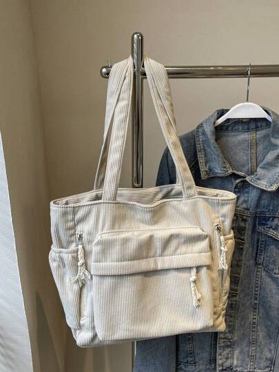 Corduroy Solid Color Tote Bag, Large Capacity New Unisex Shoulder Bag Large Tote Bag
