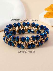 1pc Handmade Beaded Bracelet With Bright Crystal & Aluminum Chain, Reversible Design, Suitable For Women, Party, Wedding, Beach, Holiday, Classic & Fashionable Gift