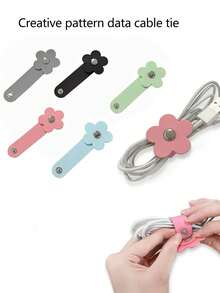 1pc Silicone Floral Earphone Cord Organizer, Suitable For Wired Earphones, Data Cables, Storage & Managementcharger Case Power Bank Phone Charger Digital Camera Accessories - Multicolor - View 6