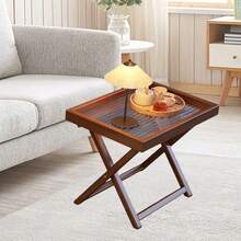 托盘架和折叠桌套装，竹边桌，客厅、后院、露台和庭院餐厅的多功能家具 - 彩色 - 查看 3