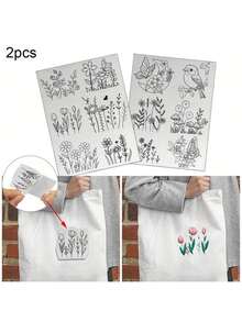 2 Sheets A4 Size, Containing 12 Patterns, Hand-Sewn Stabilizer Can Be Washed Off, Self-Adhesive Water-Soluble Embroidery Pattern Stabilizer Stickers, Suitable For Embroidery Handicraft Enthusiasts - Multicolor - View 4