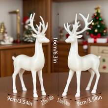 2 piezas de figuras de renos de plástico blanco, adecuadas para decoración navideña, decoración del hogar, gabinete de TV de la sala de estar, adornos para estantería, empaquetadas en caja - Multicolor - Ver 3