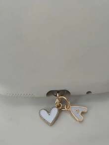 1pc White Heart-Shaped Phone Dust Plug, 26 Alphabet Dust Plug For Charging Port, DIY Phone Decor Suitable For Lightning (5-14) / Type-C