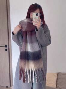 1 pieza Bufanda a cuadros de talla grande, bufanda suave y cálida de invierno para mujer, bufandas de otoño/invierno para vestir - Multicolor - Ver 2