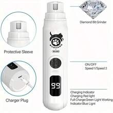 QuietPet USB Rechargeable Pet Nail Grinder With Diamond Bit - Low Vibration, Durable Plastic, Cordless Dog And Cat Paw Care Tool, Suitable For All Breeds