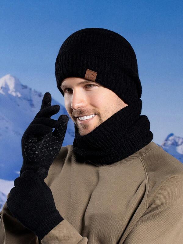 طقم جديد من القبعة المحبوكة والوشاح والقفازات على الطراز الأوروبي والأمريكي، قبعة دافئة من الفليس، مجموعة من 3 قطع، قبعة بيني مقاومة للبرد