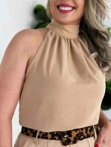 STYLISH WOMEN'S HIGH NECK TIE-UP BLOUSES - Beige - View 2