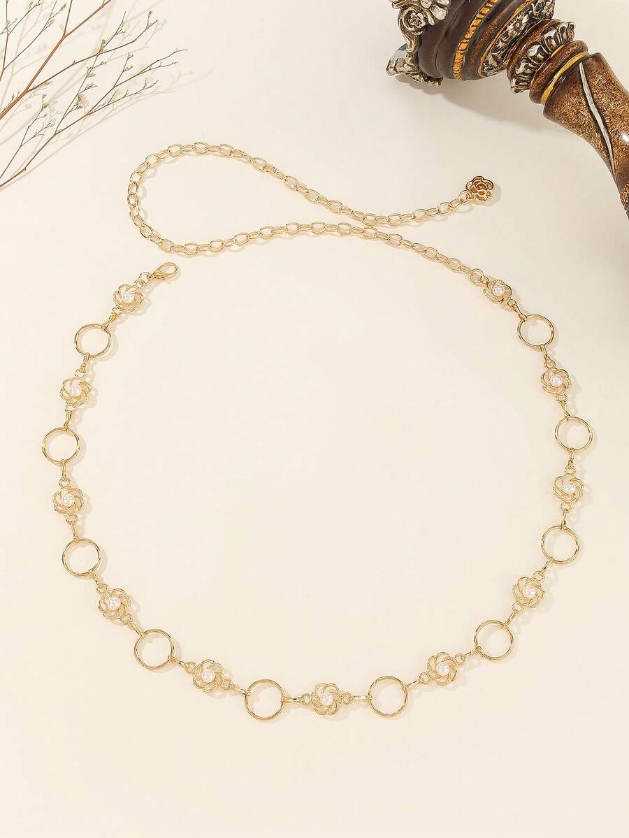 Plus Size Bohemian Vintage Floral Waist Chain Fall, Autumn, Halloween - Gold - View 1