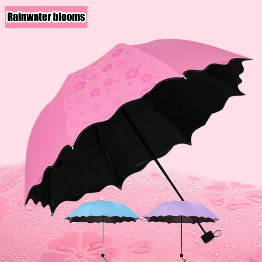Paraguas plegable mágico con patrón de agua de lluvia sombrilla a prueba de viento deportes al aire libre protección UV paraguas mujer - Azul - Ver 1