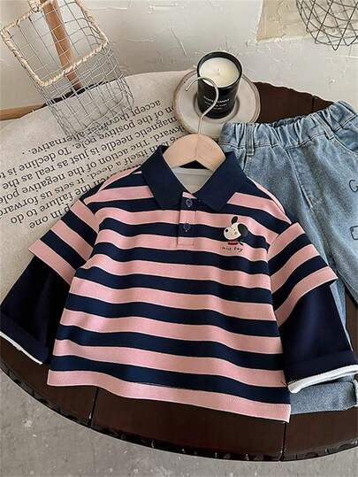 儿童条纹卫衣，男童韩版卡通长袖休闲套头衫