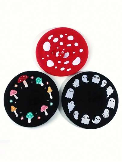 Women's Y2K Vintage Halloween Beret - 100% Mushroom Embroidered, Lightweight Non-Stretch Artist Hat, Suitable For Costume Parties And Autumn Fashion, Retro Style Artistic Headpiece, Exquisite Details, Accessory Autumn Accessories