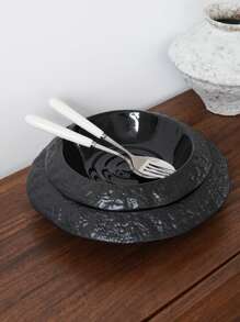 CMYD Studio 1pc岩石纹理陶瓷沙拉盘深盘创意酒店餐厅餐具高档白色盘子汤盘黑色岩石纹餐盘适用于酒店餐厅创意餐具礼品家用早餐沙拉盘
