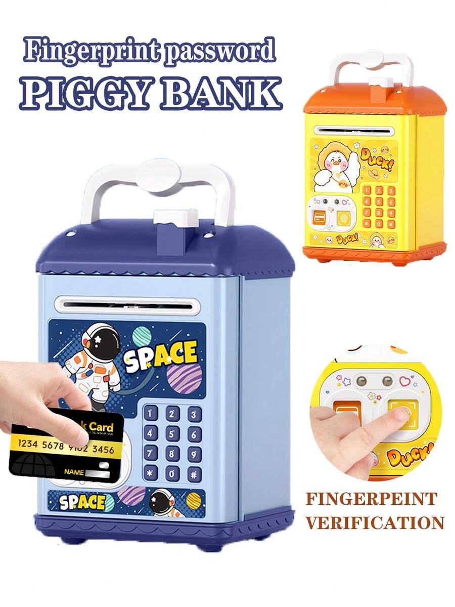 Mehrere Stile und Farben verfügbar, Box-Typ ATM Sparschwein Maschine mit Passwort- und Fingerabdruck-Entsperrfunktionen, Spielzeug Münzaufbewahrung, Musik-/Soundeffekt-/Sprachansagefunktionen, manuelle Papierrollenfunktion, tragbares Design, pädagogische Nutzung, geeignet für Kinder ab 3 Jahren für Eltern-Kind-Interaktion, zufälliges Zubehör (ausgenommen normale Batterien), zertifiziert für Kinder - Verschiedenfarbig - Übersicht 1