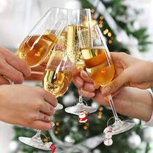 圣诞主题酒杯吊坠，附标签，用于识别高脚杯。酒杯吊坠，葡萄酒爱好者礼品，品酒派对礼品装饰，16件套 - 彩色 - 查看 2