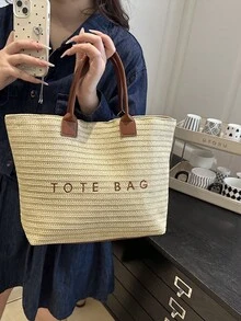 Livesso 大容量休闲度假草编手提包，简约优雅女士单肩手提包 - 棕色 - 查看 4
