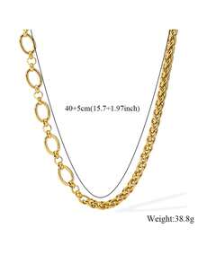 RAYQUEEN 1 Set Stainless Steel Personalized Fashion Chain Linked Gold Necklace And Bracelet Jewelry Set, Suitable As Gift - Yellow Gold - View 8