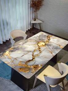 1 Roll High-End Waterproof, Stain-Resistant Cracked Gold Marble Pattern Self-Adhesive PVC Wallpaper, Removable, Suitable For Bathroom Wall Decor, Kitchen Backsplash, Countertop Protection, Living Room & Bedroom Furniture Renovation - Gold - View 5