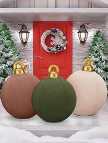3pcs-Giant Inflatable Christmas July Midball PVC Inflatable Decorative Balls, Large Holiday Outdoor Decorations, Inflatable Yard Decorations, Giant Ornaments, Large Christmas Inflatable PVC Balls, Buffed Flocked Christmas Ornaments, Festive Patio Outdoor Decorations For Christmas Trees, Indoor Lawn Porches - View 1