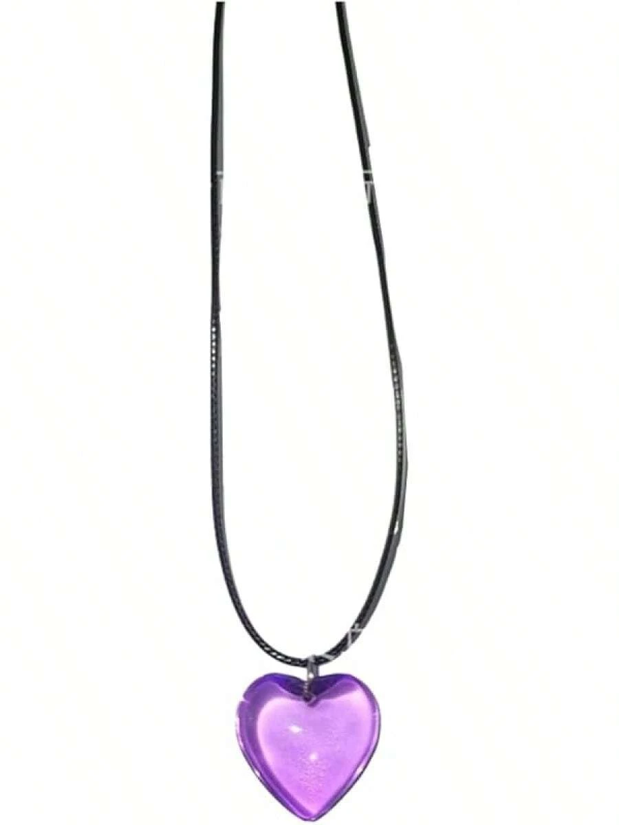 In Stock Instant Delivery Yocoyee Dainty Colorful Glass Heart Shape Pendant Necklace Stainless Steel Link Rope Chain Love Heart Charms Pendant Necklace Y2K Jewelry Accessories Women Jewelry C4CM - 紫色 - 查看 1