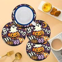 2 piezas/4 piezas/6 piezas Manteles individuales de silicona con estampado de elementos de Halloween, decoración de Halloween, adecuados para mesa de comedor, bar de café, decoración de temporada, manteles individuales lavables, decoración de habitación, posavasos, tapetes de drenaje, manteles de mesa de cocina y comedor, decoración de fiesta interior y exterior, decoración del hogar, regalo ideal - Multicolor - Ver 17