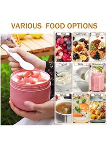 Breakfast Cup With Lid And Spoon, Lunch Box, Sealed Oatmeal Container, Portable Breakfast Container, Reusable Breakfast Cup, Microwave Breakfast Cup, Office Worker Portable Yogurt Cup With Lid And Spoon, Essentials, Christmas Decorations, Lotion Refill Bottle, Christmas, Christmas Decorations, Thanksgiving, New Year's Eve - Multicolor - View 3
