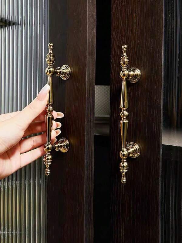 1pc Luxury Minimalist Brass Gold-Tone Drawer Pull Handle, Suitable For Drawers, Wardrobes, Cabinets, Shoe Cabinets, Kitchen Cabinets, Adult Bedroom Furniture, Solid Wood Furniture, High-End Brass Material, Comes With Screws