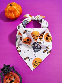 1pc Halloween Funny Pet Bandana Dog Scarf, New Cartoon Print Dog Puppy Triangular Scarf Pet Supplies, Machine Washable