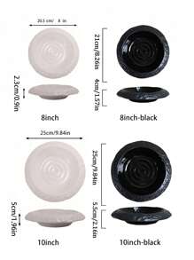 CMYD Studio 1pc岩石纹理陶瓷沙拉盘深盘创意酒店餐厅餐具高档白色盘子汤盘黑色岩石纹餐盘适用于酒店餐厅创意餐具礼品家用早餐沙拉盘