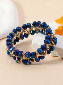 1pc Handmade Beaded Bracelet With Bright Crystal & Aluminum Chain, Reversible Design, Suitable For Women, Party, Wedding, Beach, Holiday, Classic & Fashionable Gift