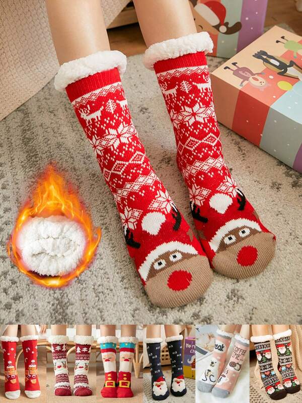 1 Pair Thick Fleece Comfortable House Socks, Christmas Stockings, Carpet Socks, Perfect Gift For Birthday, Party, Parents, Lover, Friends