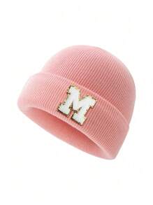 1 件儿童针织帽，带 26 个字母图案，保暖无檐小帽，适合女婴日常穿着 - 粉色 - 查看 78