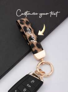 1 Piece Of Customizable Name Unisex Black, White, Red, Pink, Orange Zinc Alloy Simple Style Leather Keychain, Suitable For All Kinds Of Keys And Car Keys, Halloween Leopard Print Gift Souvenirs