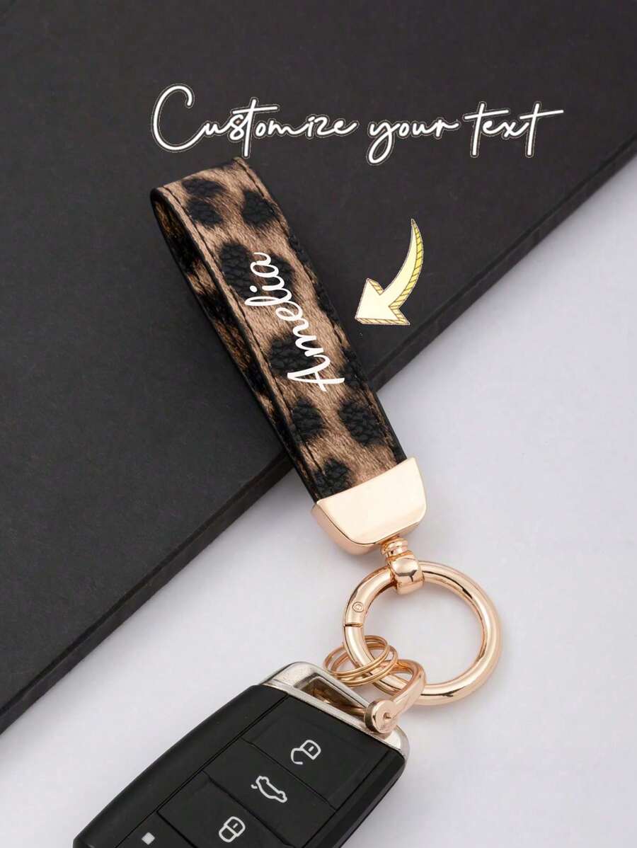 1 Piece Of Customizable Name Unisex Black, White, Red, Pink, Orange Zinc Alloy Simple Style Leather Keychain, Suitable For All Kinds Of Keys And Car Keys, Halloween Leopard Print Gift Souvenirs