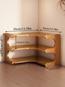 1 个节省空间的转角储物架 - 坚固的竹制弧形转角桌面储物架，适用于家庭办公室、客厅和厨房 - 天然饰面搁板、多功能书挡、艺术装饰风格、材料、现代储物设计、手工木工、办公室组织、员工使用、转角搁板