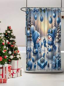 1/4 Pcs Christmas Winter Shower Curtain Set, Snowman Christmas Ball Gifts, Cute Blue Waterproof Polyester Washable Shower Curtain For Christmas Bathroom Decor, With 12 Hooks Non-Slip Bath Mat U-Shaped Toilet Seat Cover